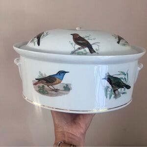 Vintage Louis Lourioux Le Faune birds covered terrine France Fireproof P…